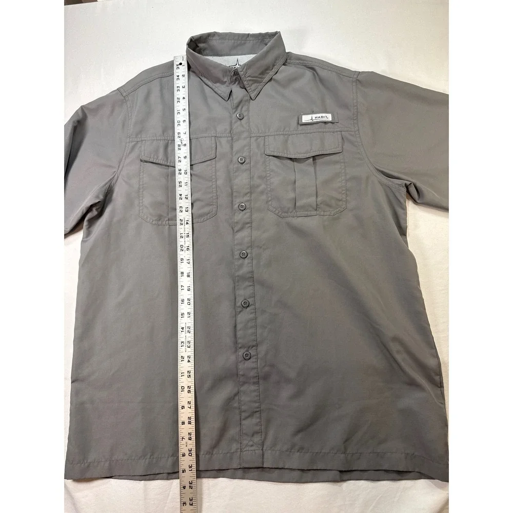 Habit Mens Fishing Shirt Large Gray Short Sleeve UPF 40+ Ventilated TS1347